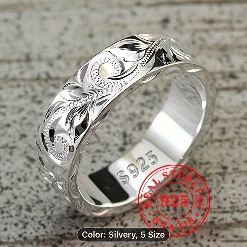 This is a sterling silver carved leaf hand-engraved men ring - Picture 12 of 16